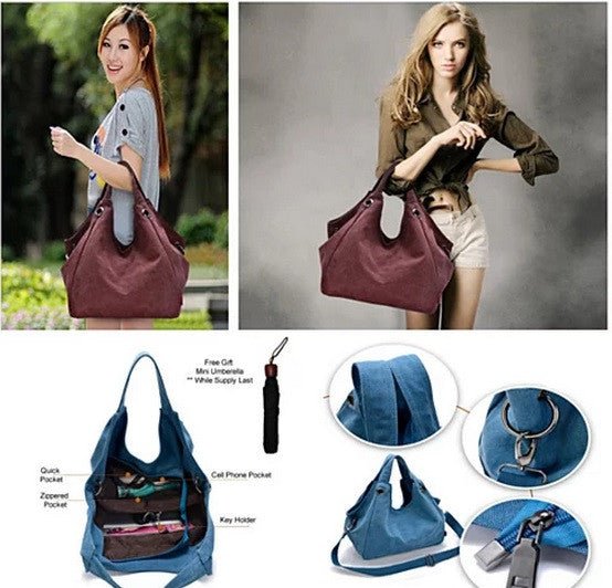 Discovery Journey Canvas Shoulder Bag with free Mini Umbrella - Drakoi Marketplace