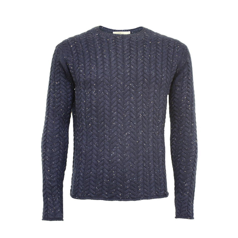 Donegal Cashmere Crew Neck Cable Sweater Buzz Blue - Drakoi Marketplace