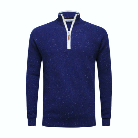 Donegal Maritime Cashmere Zip Neck Sweater Verbier in pique stitch - Drakoi Marketplace