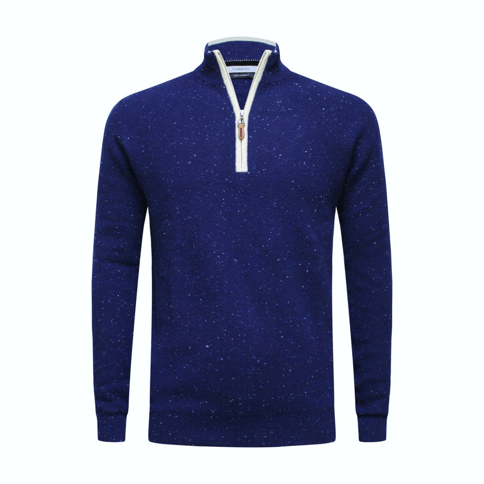 Donegal Maritime Cashmere Zip Neck Sweater Verbier in pique stitch - Drakoi Marketplace