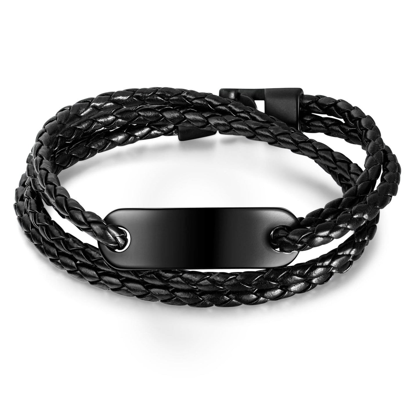 Double-Deck Black Leather ID Bracelet - Drakoi Marketplace