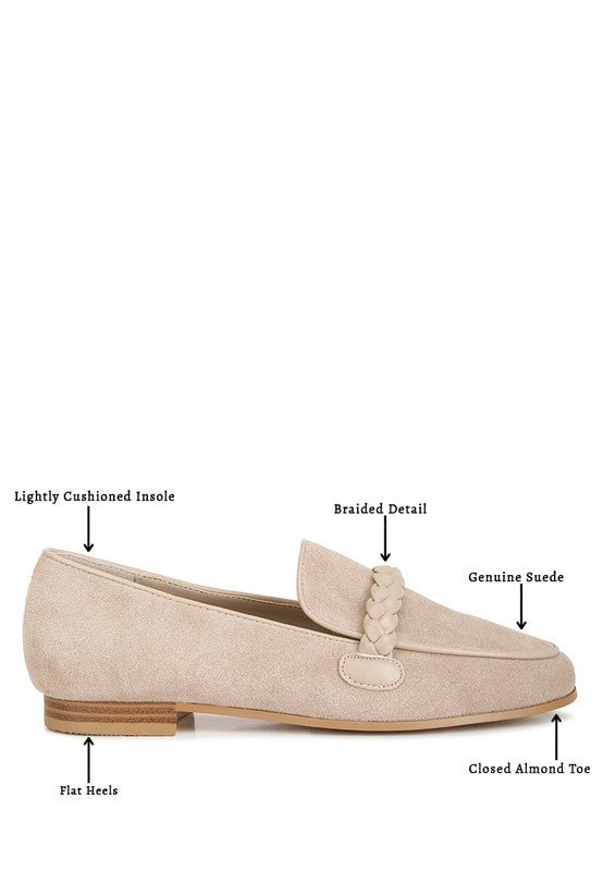 Echo Suede Leather Braided Detail Loafers - Drakoi Marketplace