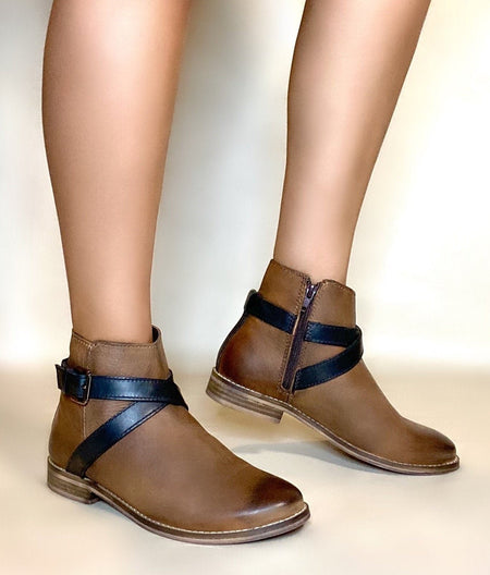 Elena Tan Flat Western Bootie - Drakoi Marketplace