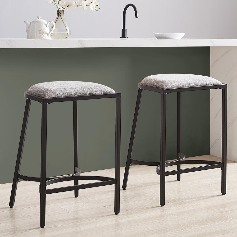 Ellery 2Pc Counter Stool Set Gray/Matte Black - 2 Stools - Drakoi Marketplace