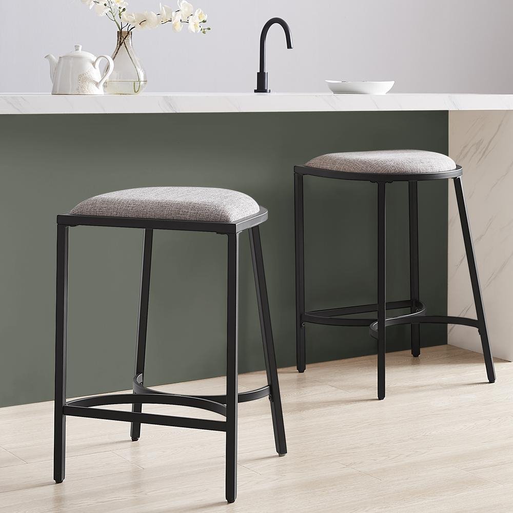 Ellery 2Pc Counter Stool Set Gray/Matte Black - 2 Stools - Drakoi Marketplace