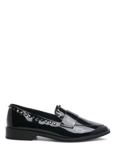 EMILIA Black Shine Forever Stud Penny Loafers - Drakoi Marketplace