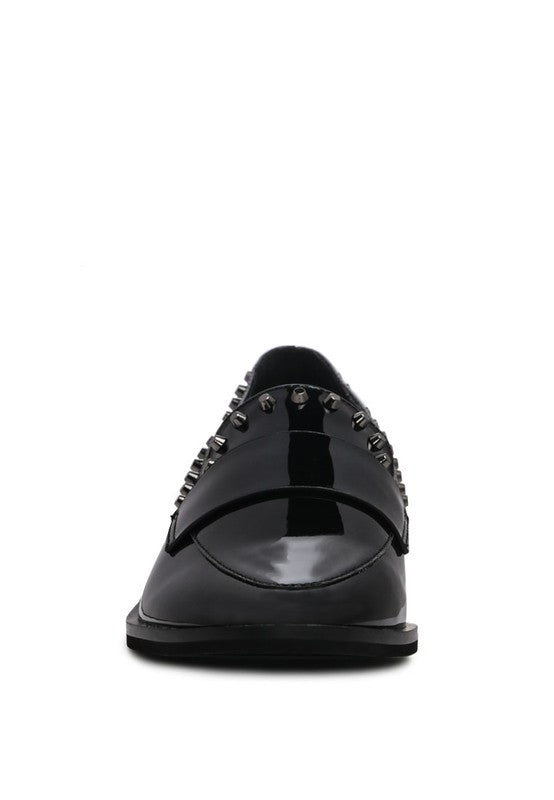 EMILIA Black Shine Forever Stud Penny Loafers - Drakoi Marketplace