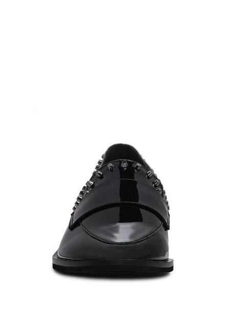 EMILIA Black Shine Forever Stud Penny Loafers - Drakoi Marketplace