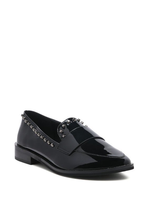 EMILIA Black Shine Forever Stud Penny Loafers - Drakoi Marketplace