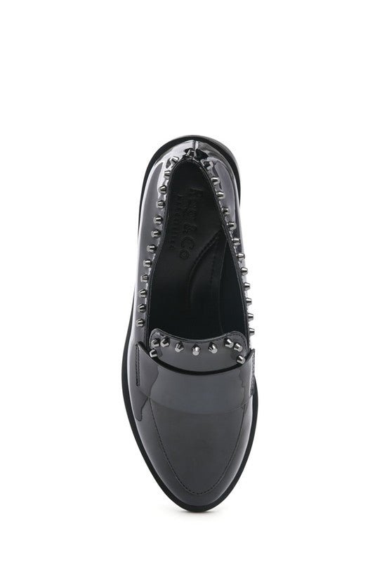 EMILIA Black Shine Forever Stud Penny Loafers - Drakoi Marketplace