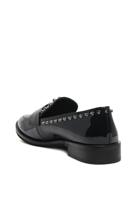 EMILIA Black Shine Forever Stud Penny Loafers - Drakoi Marketplace