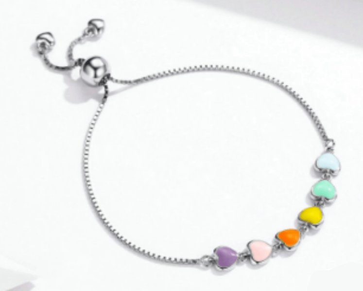 Enamel Silver Heart Bracelet for Women - Drakoi Marketplace