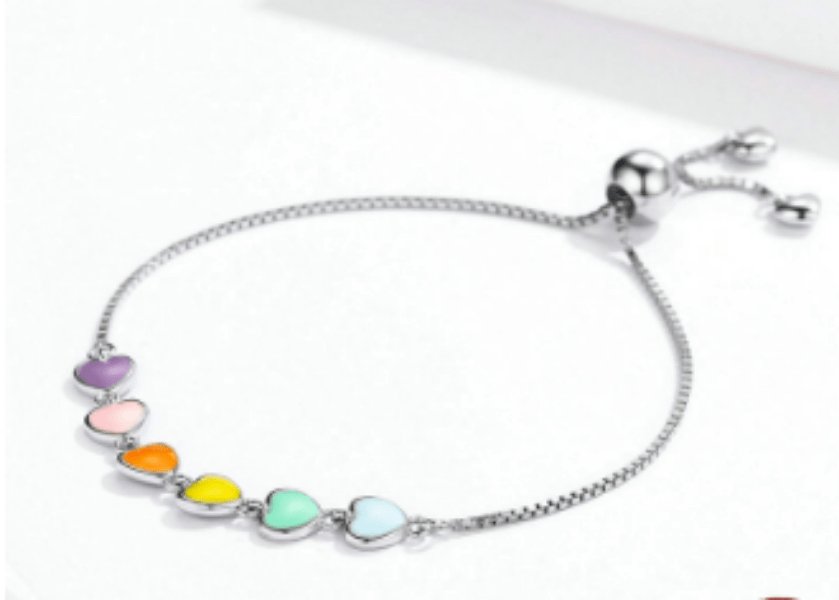 Enamel Silver Heart Bracelet for Women - Drakoi Marketplace