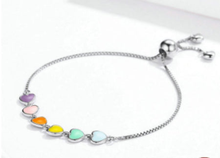 Enamel Silver Heart Bracelet for Women - Drakoi Marketplace