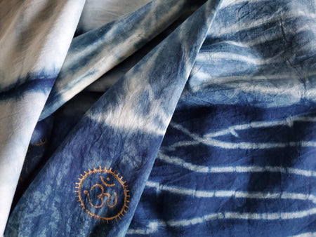 Eternity Indigo Cotton Scarf with golden OM symbol - Drakoi Marketplace