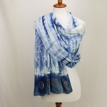 Eternity Indigo Cotton Scarf with golden OM symbol - Drakoi Marketplace