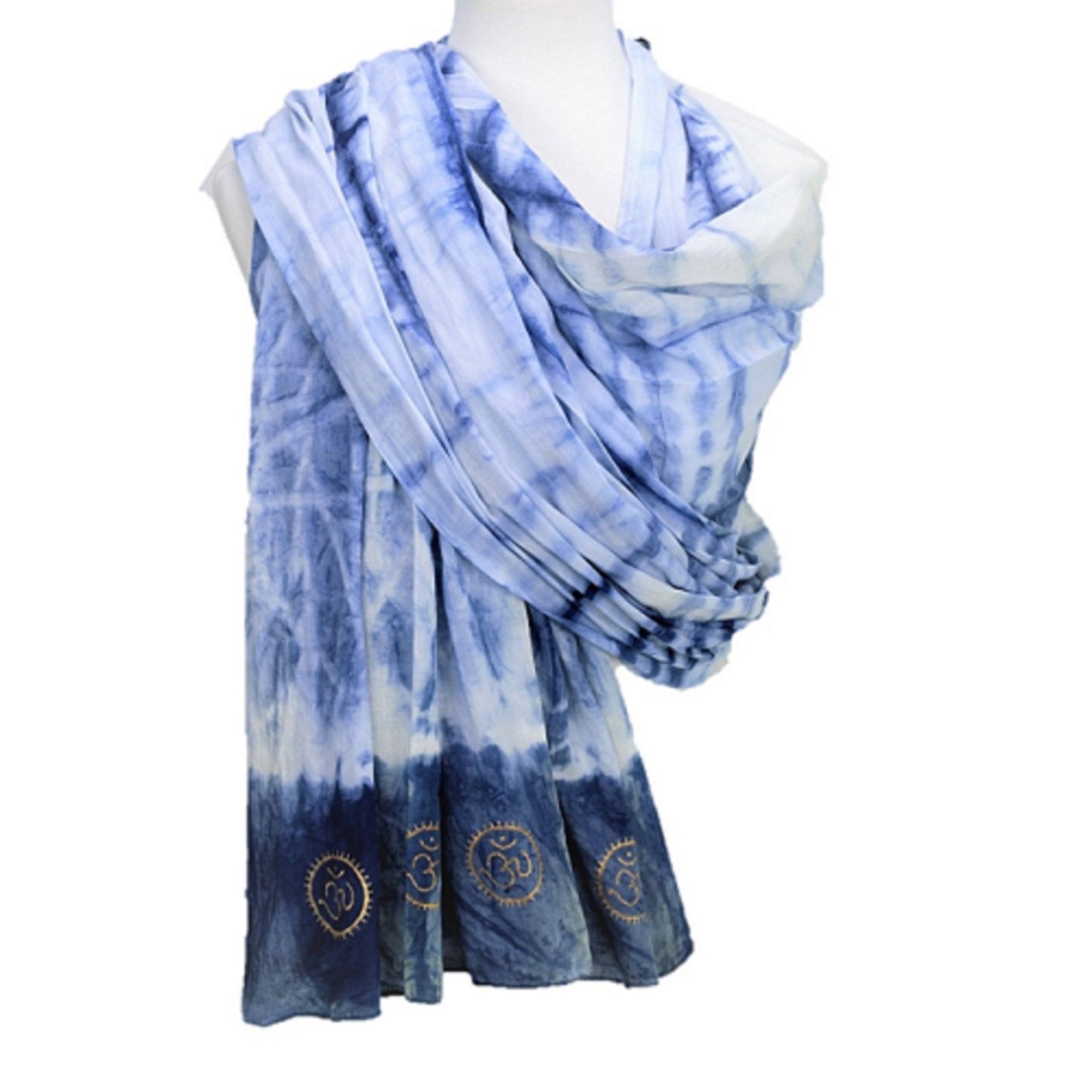 Eternity Indigo Cotton Scarf with golden OM symbol - Drakoi Marketplace