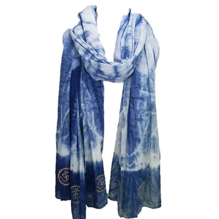 Eternity Indigo Cotton Scarf with golden OM symbol - Drakoi Marketplace