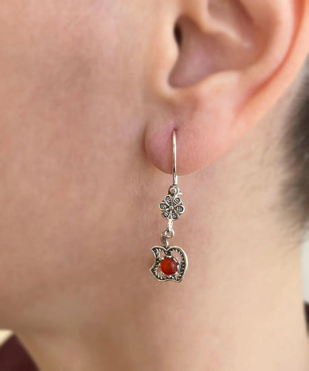 Filigree Apple Design Gemstone Women Silver Dangle Earrings - Drakoi Marketplace