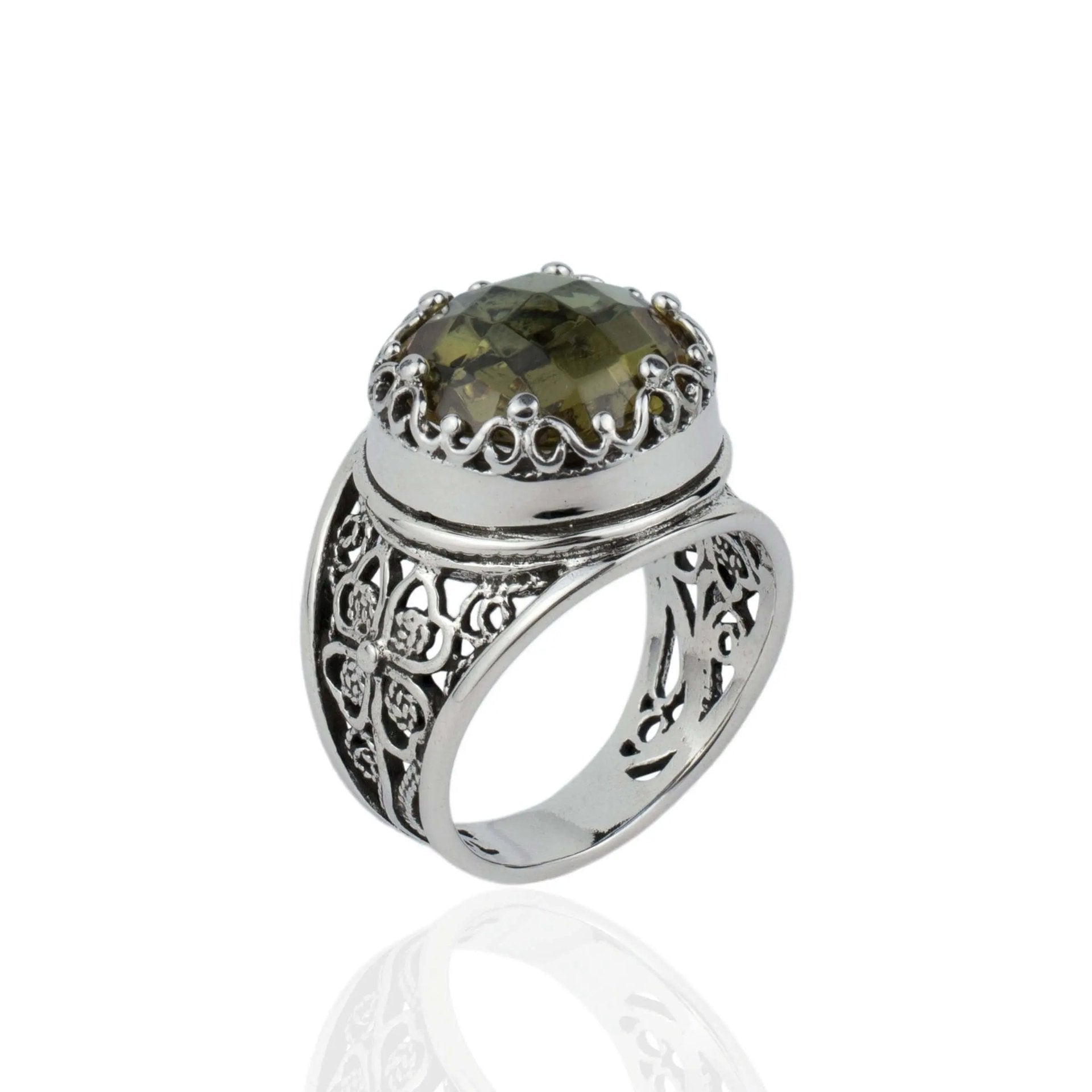 Filigree Art Alexandrite Gemstone Women Crown Silver Statement Ring - Drakoi Marketplace