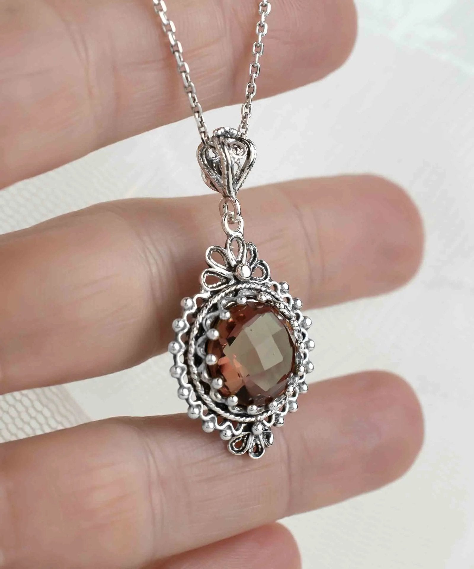 Filigree Art Alexandrite Gemstone Women Silver Boho Pendant Necklace - Drakoi Marketplace