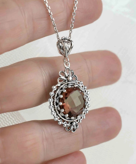 Filigree Art Alexandrite Gemstone Women Silver Boho Pendant Necklace - Drakoi Marketplace