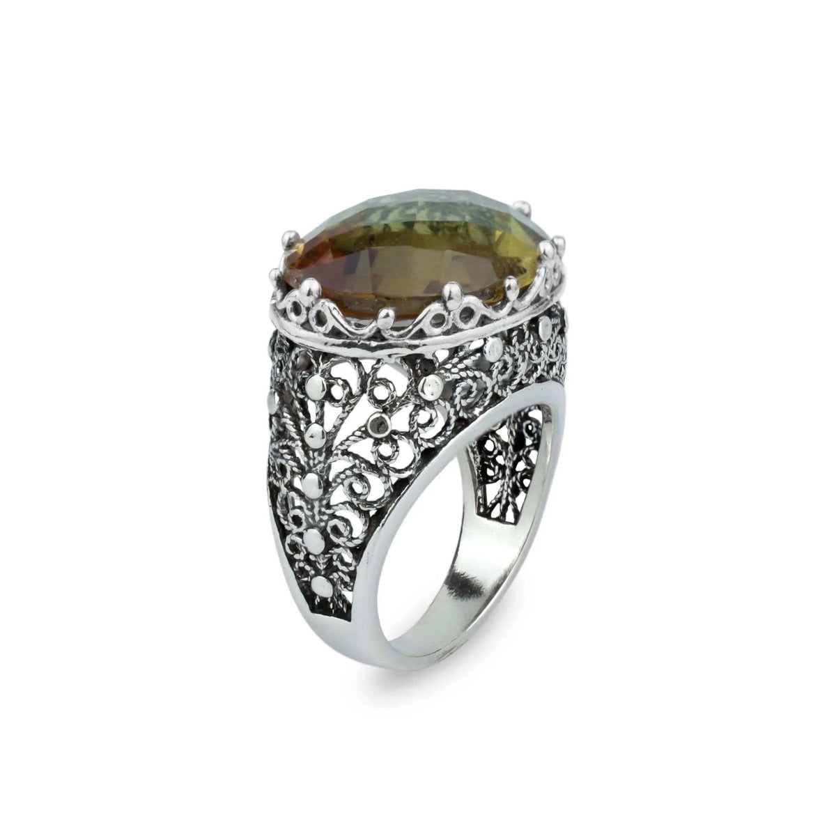 Filigree Art Alexandrite Gemstone Women Silver Dome Statement Ring - Drakoi Marketplace