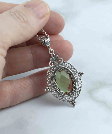 Filigree Art Alexandrite Gemstone Women Silver Oval Pendant Necklace - Drakoi Marketplace