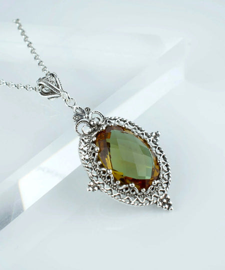 Filigree Art Alexandrite Gemstone Women Silver Oval Pendant Necklace - Drakoi Marketplace