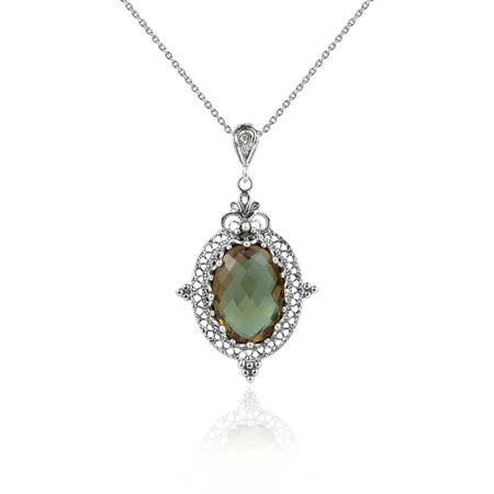 Filigree Art Alexandrite Gemstone Women Silver Oval Pendant Necklace - Drakoi Marketplace