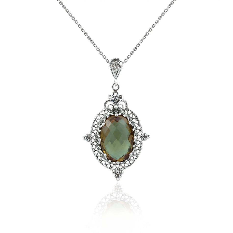 Filigree Art Alexandrite Gemstone Women Silver Oval Pendant Necklace - Drakoi Marketplace