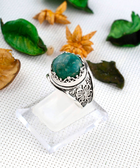 Filigree Art Amazonite Gemstone Women Crown Silver Statement Ring - Drakoi Marketplace