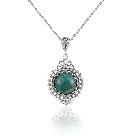 Filigree Art Amazonite Gemstone Women Silver Boho Pendant Necklace - Drakoi Marketplace