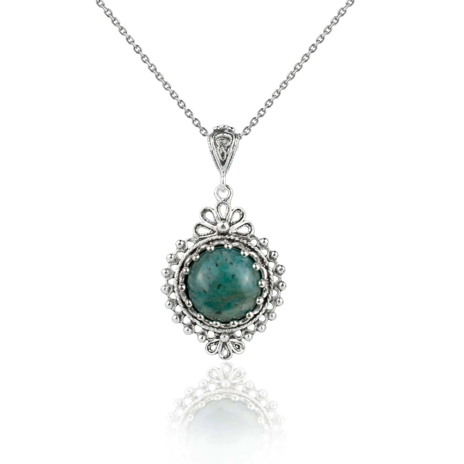 Filigree Art Amazonite Gemstone Women Silver Boho Pendant Necklace - Drakoi Marketplace