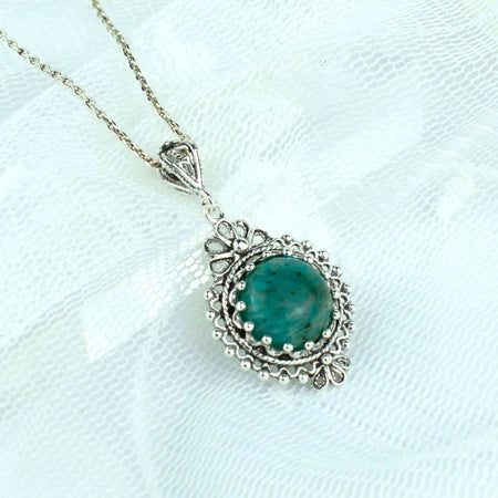 Filigree Art Amazonite Gemstone Women Silver Boho Pendant Necklace - Drakoi Marketplace