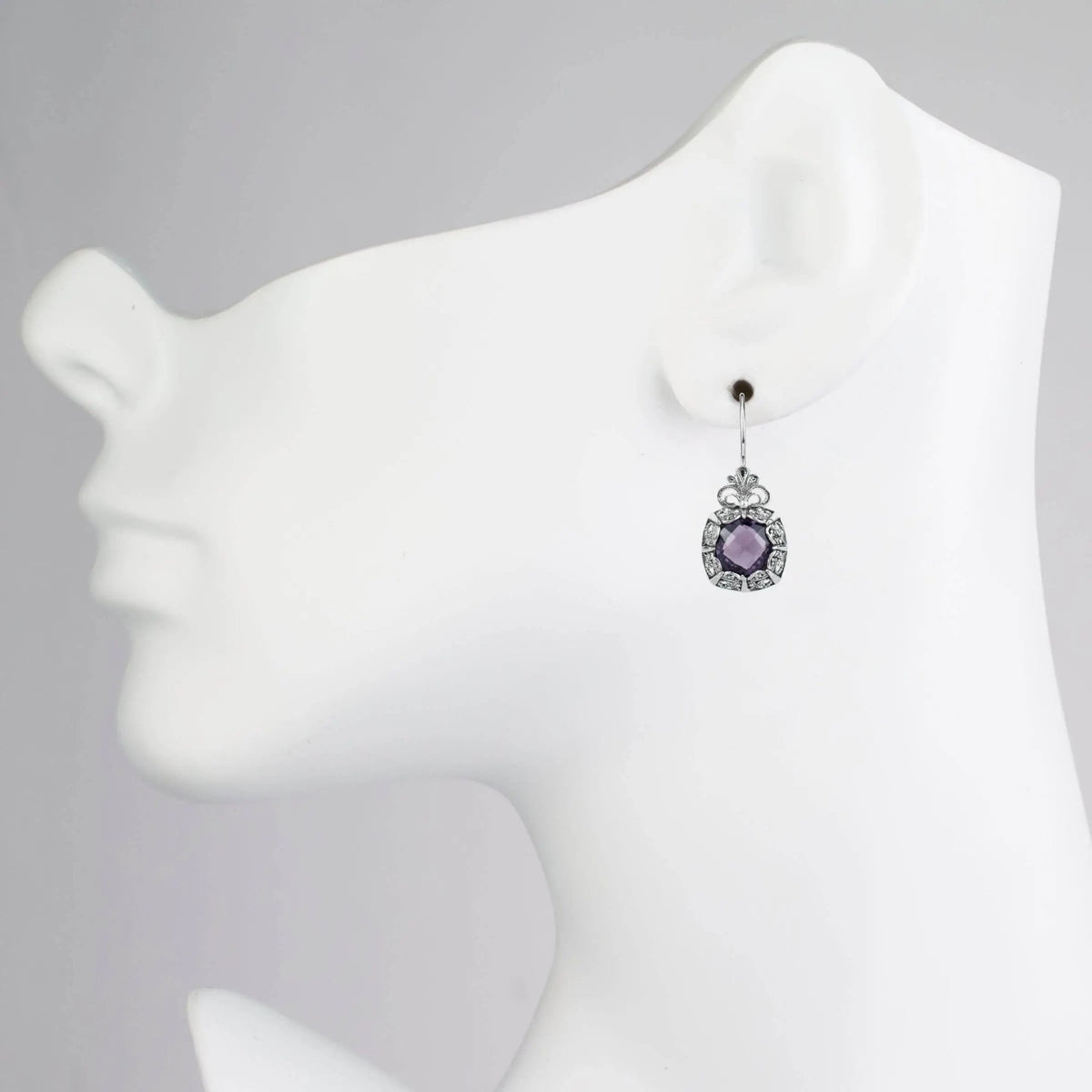 Filigree Art Amethyst Gemstone Women Silver Drop Earrings - Drakoi Marketplace