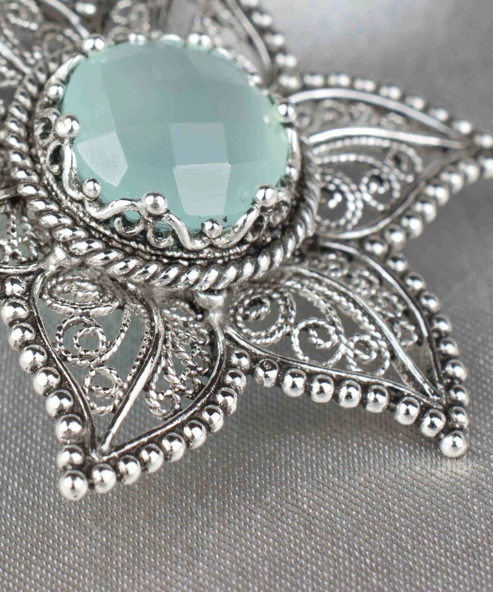 Filigree Art Aqua Chalcedony Gemstone Star Design Women Silver Pendant Necklace - Drakoi Marketplace