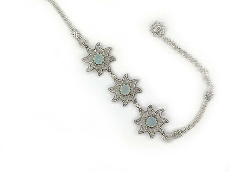 Filigree Art Aqua Chalcedony Gemstone Star Figured Women Silver Link Bracelet - Drakoi Marketplace