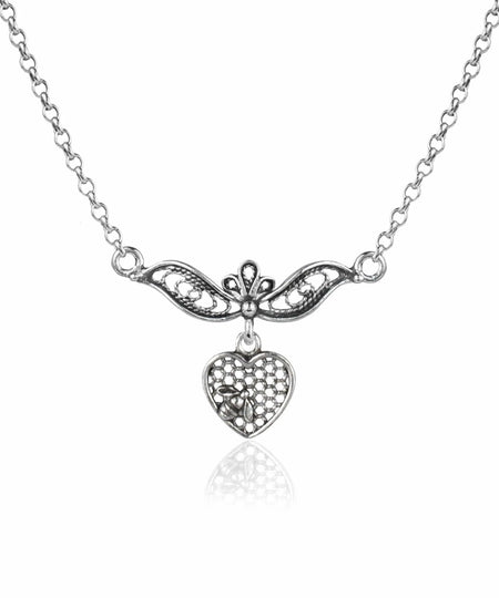 Filigree Art Bee On The Heart Women Silver Choker Necklace - Drakoi Marketplace