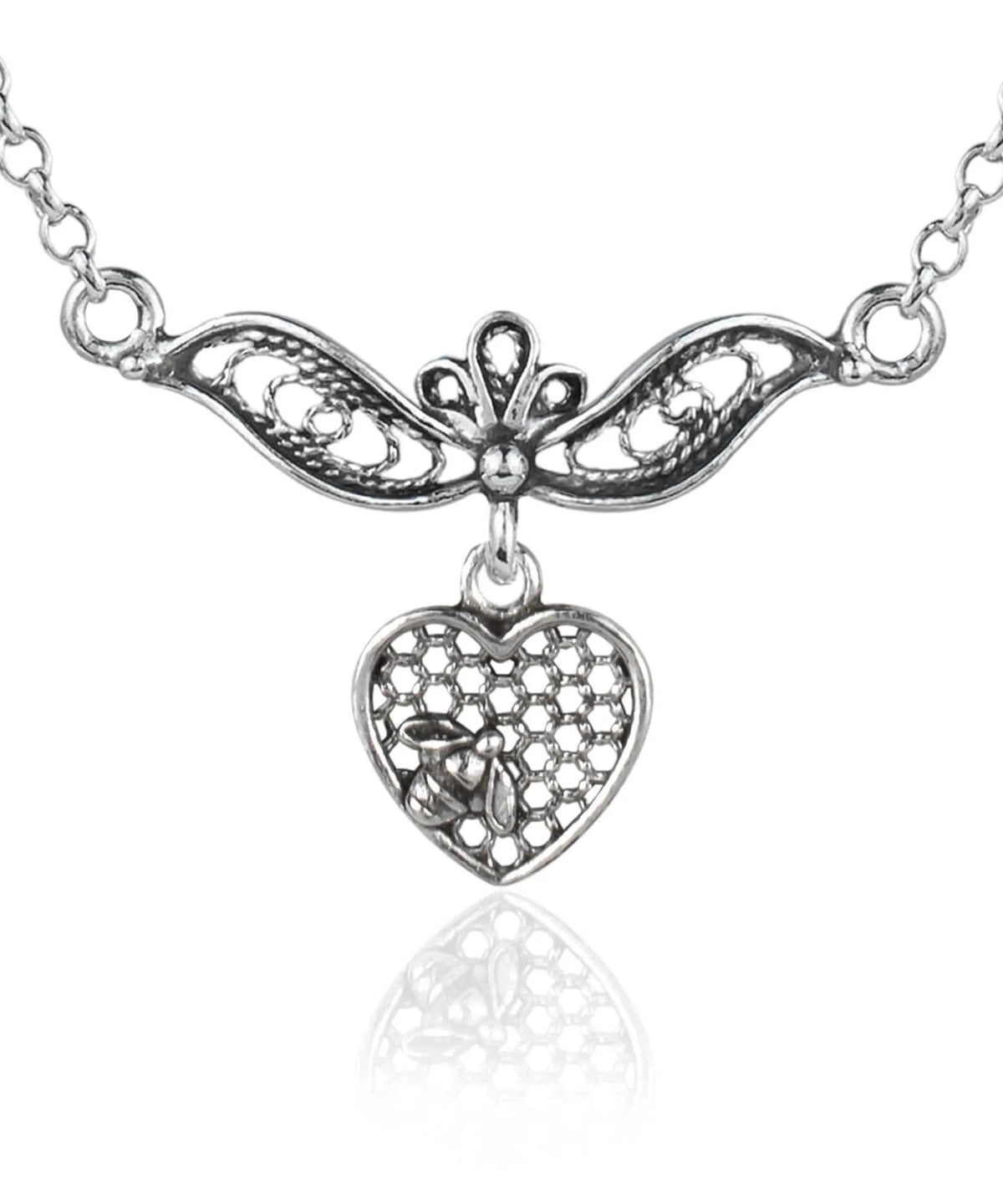 Filigree Art Bee On The Heart Women Silver Choker Necklace - Drakoi Marketplace