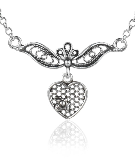 Filigree Art Bee On The Heart Women Silver Choker Necklace - Drakoi Marketplace