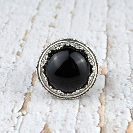 Filigree Art Black Onyx Gemstone Women Silver Bold Statement Ring - Drakoi Marketplace