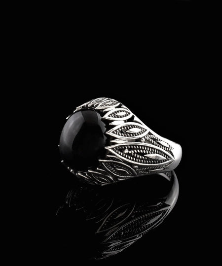 Filigree Art Black Onyx Gemstone Women Silver Statement Ring - Drakoi Marketplace