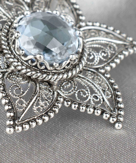 Filigree Art Blue Topaz Gemstone Star Design Women Silver Pendant Necklace - Drakoi Marketplace