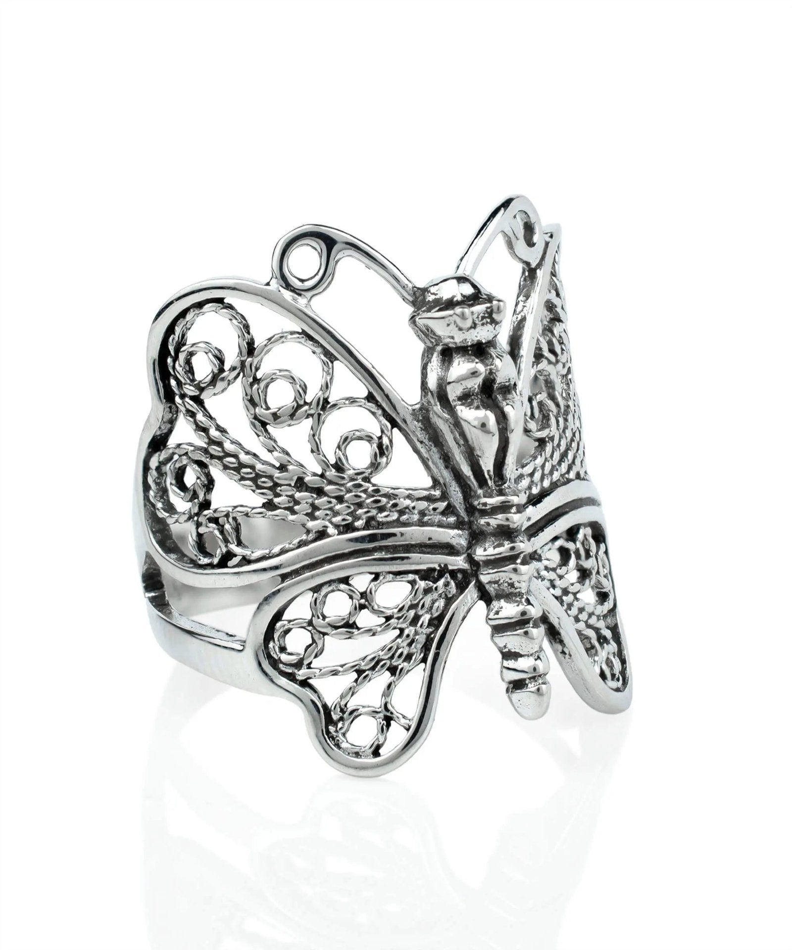 Filigree Art Butterfly Design Woman Silver Statement Ring - Drakoi Marketplace