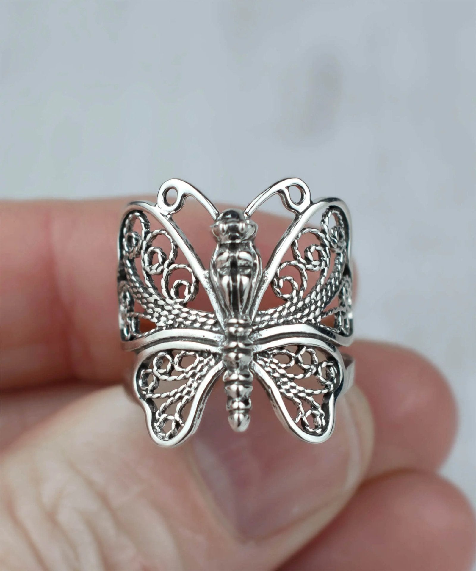 Filigree Art Butterfly Design Woman Silver Statement Ring - Drakoi Marketplace