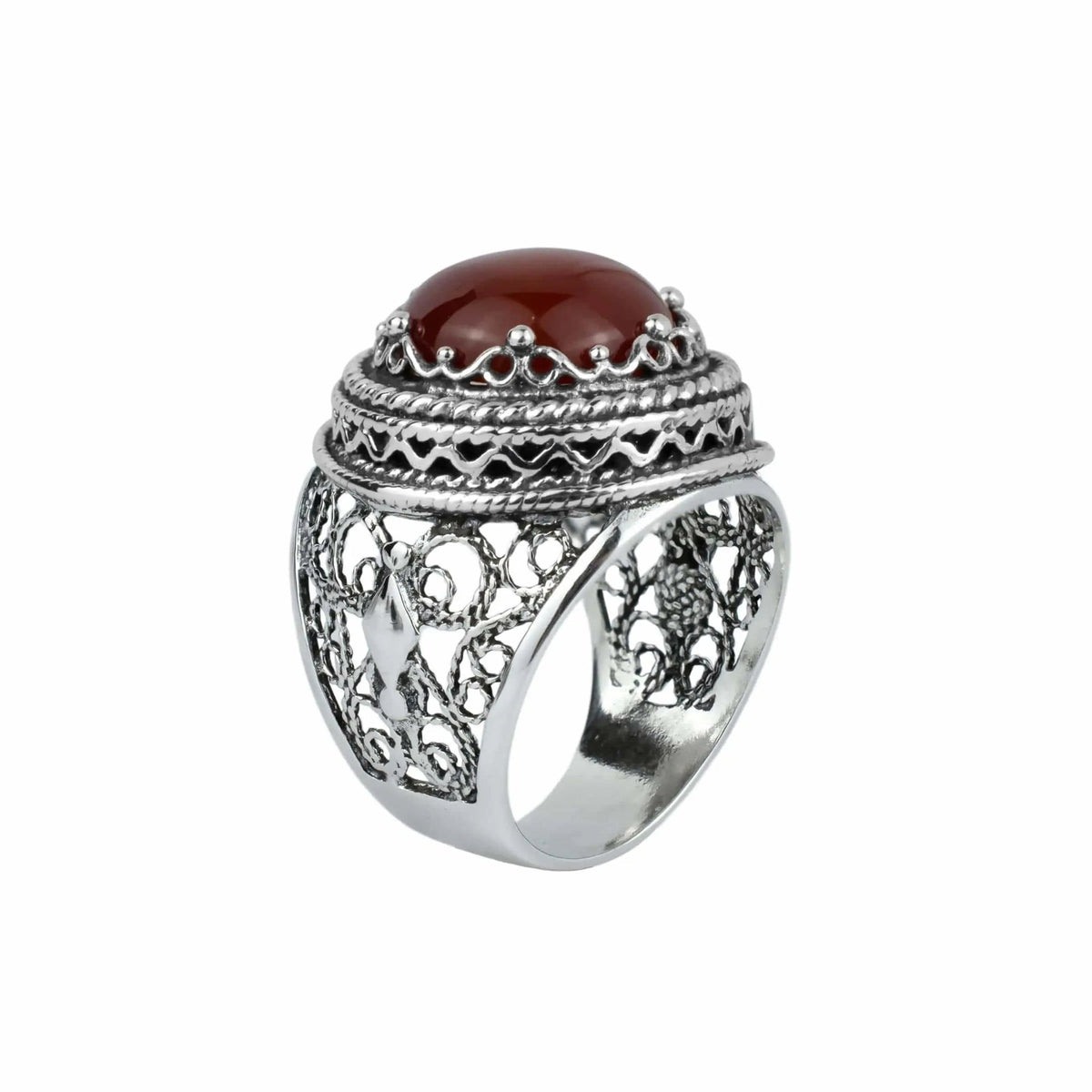 Filigree Art Carnelian Gemstone Women Silver Bold Ring - Drakoi Marketplace