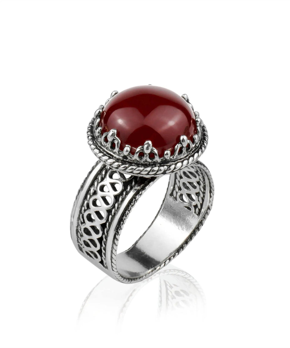 Filigree Art Carnelian Gemstone Women Silver Cocktail Ring - Drakoi Marketplace