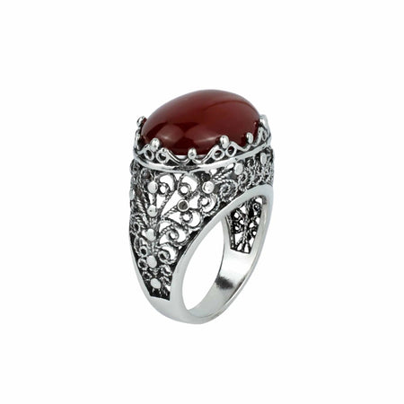 Filigree Art Carnelian Gemstone Women Silver Dome Statement Ring - Drakoi Marketplace