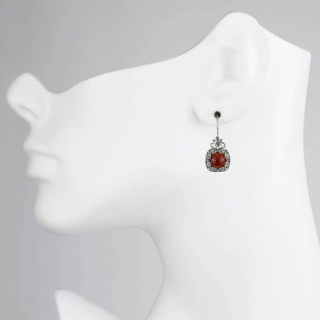 Filigree Art Carnelian Gemstone Women Silver Drop Earrings - Drakoi Marketplace